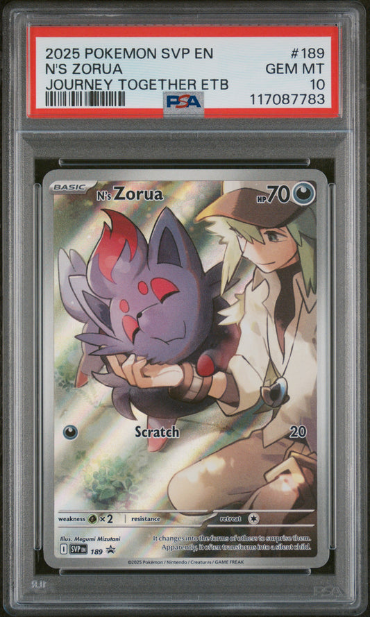 2025 POKEMON SVP EN-SV BLACK STAR PROMO #189 N'S ZORUA JOURNEY TOGETHER ETB PSA 10