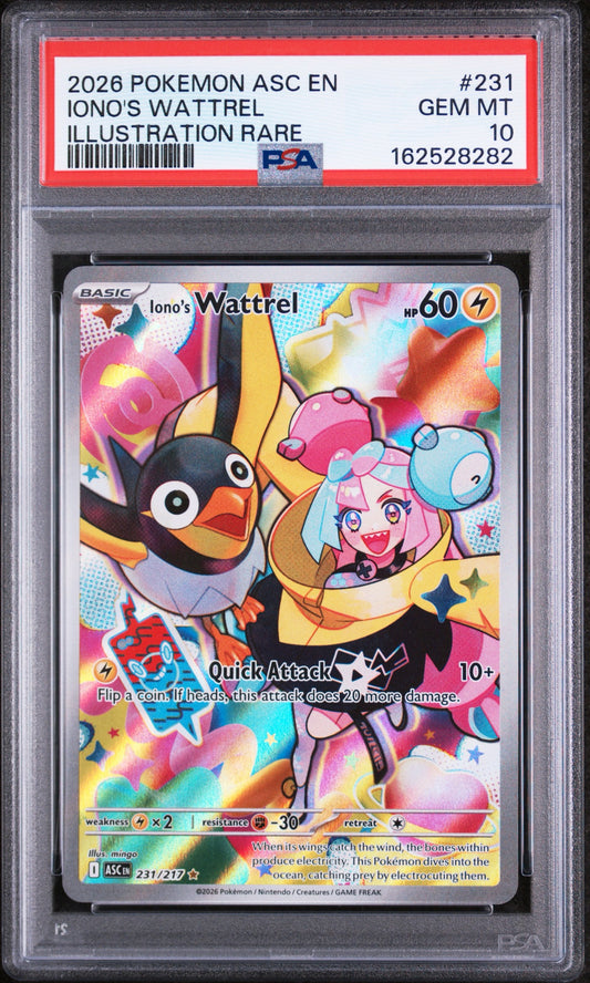 2026 POKEMON ASC EN-ASCENDED HEROES #231 IONO'S WATTREL ILLUSTRATION RARE PSA 10