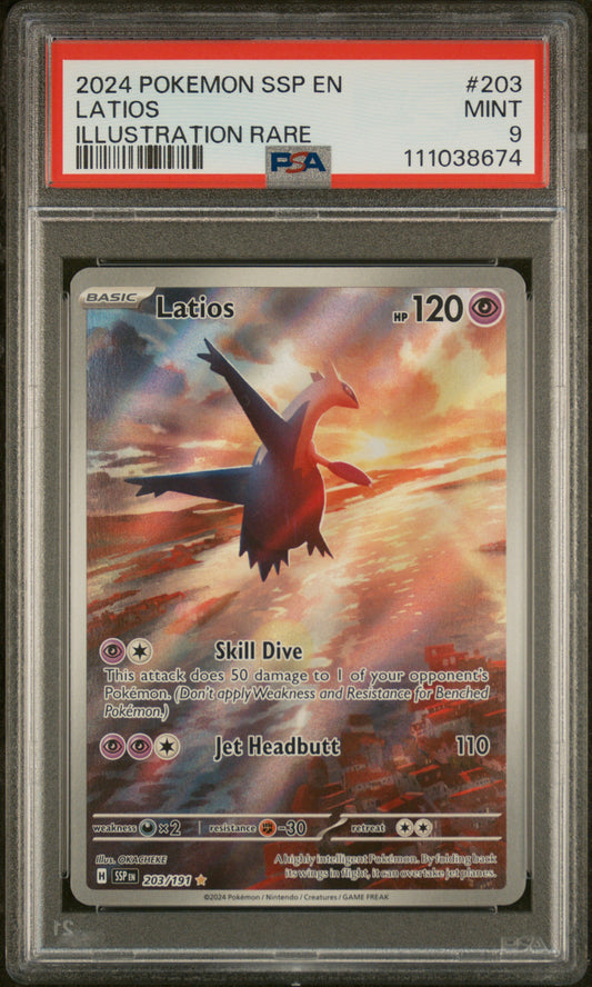 2024 POKEMON SSP EN-SURGING SPARKS #203 LATIOS ILLUSTRATION RARE PSA 9