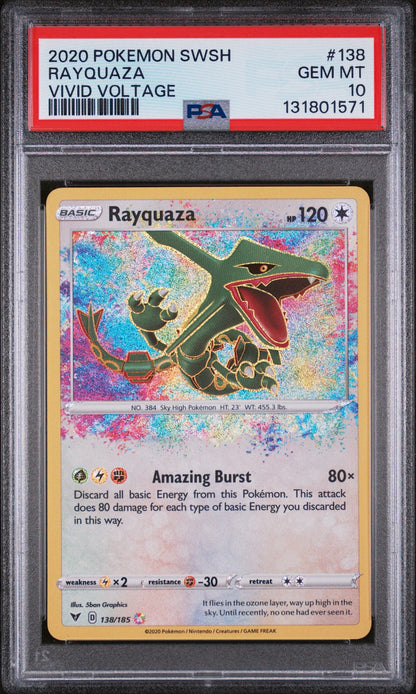 2020 POKEMON SWORD & SHIELD VIVID VOLTAGE #138 RAYQUAZA VIVID VOLTAGE PSA 10
