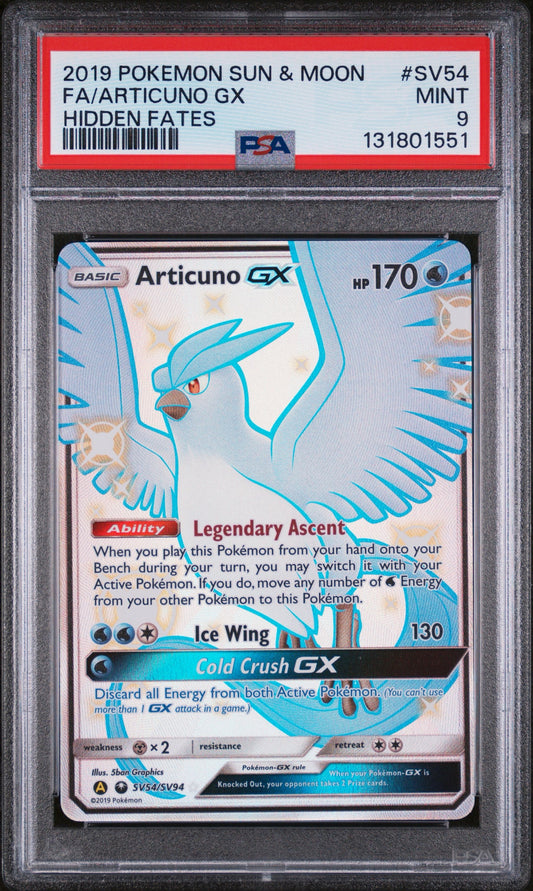 2019 POKEMON SUN & MOON HIDDEN FATES #SV54 FA/ARTICUNO GX HIDDEN FATES PSA 9