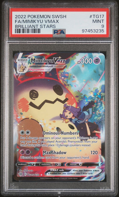 2022 POKEMON SWORD & SHIELD BRILLIANT STARSFA/MIMIKYU VMAX #TG17 PSA 9