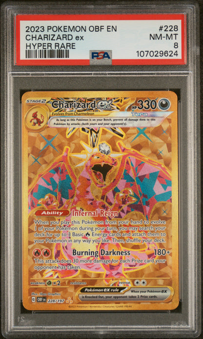 2023 POKEMON OBF EN-OBSIDIAN FLAMES #228 CHARIZARD EX HYPER RARE PSA 8