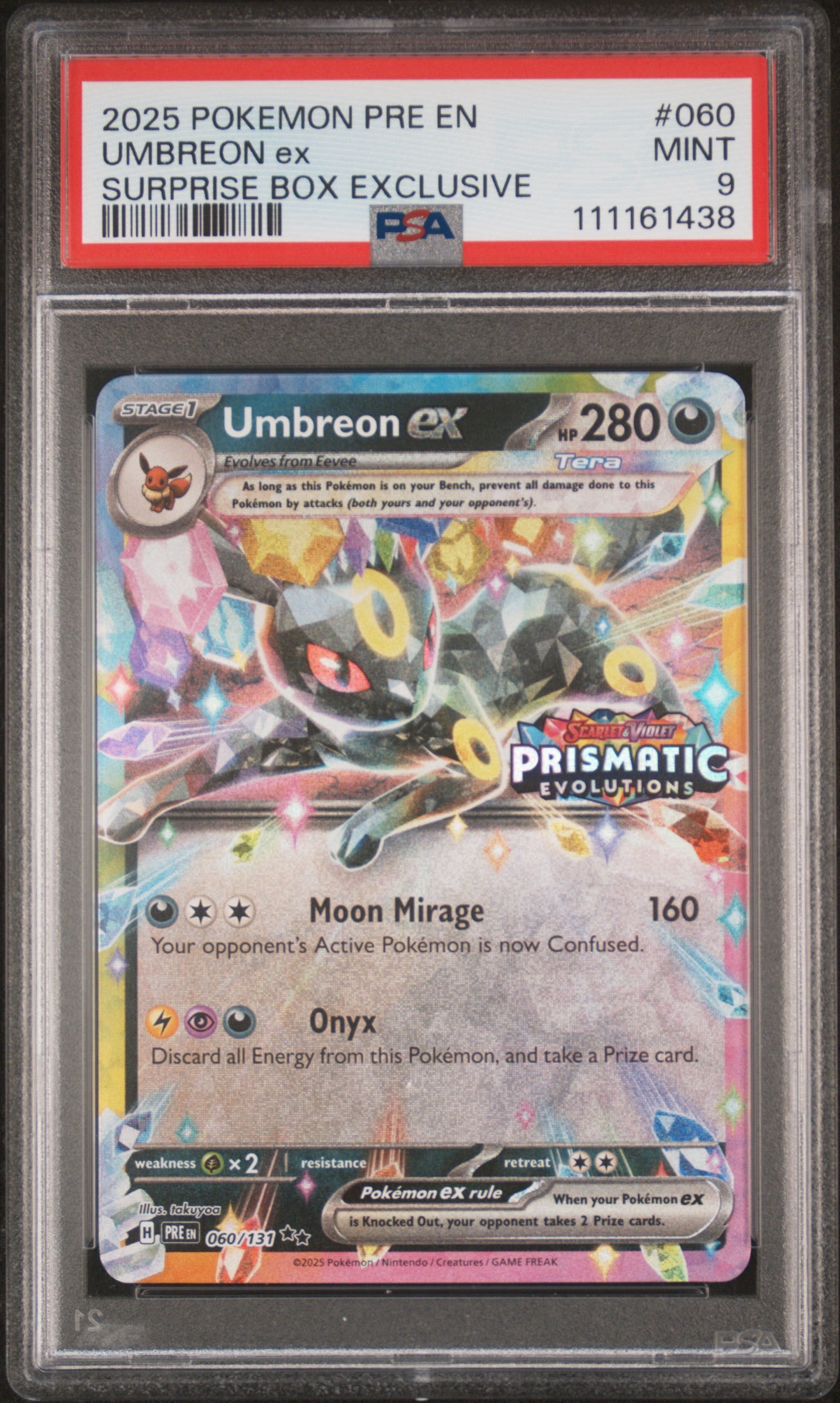 2025 POKEMON PRE EN-PRISMATIC EVOLUTIONS #060 UMBREON EX SURPRISE BOX EXCLUSIVE PSA 9