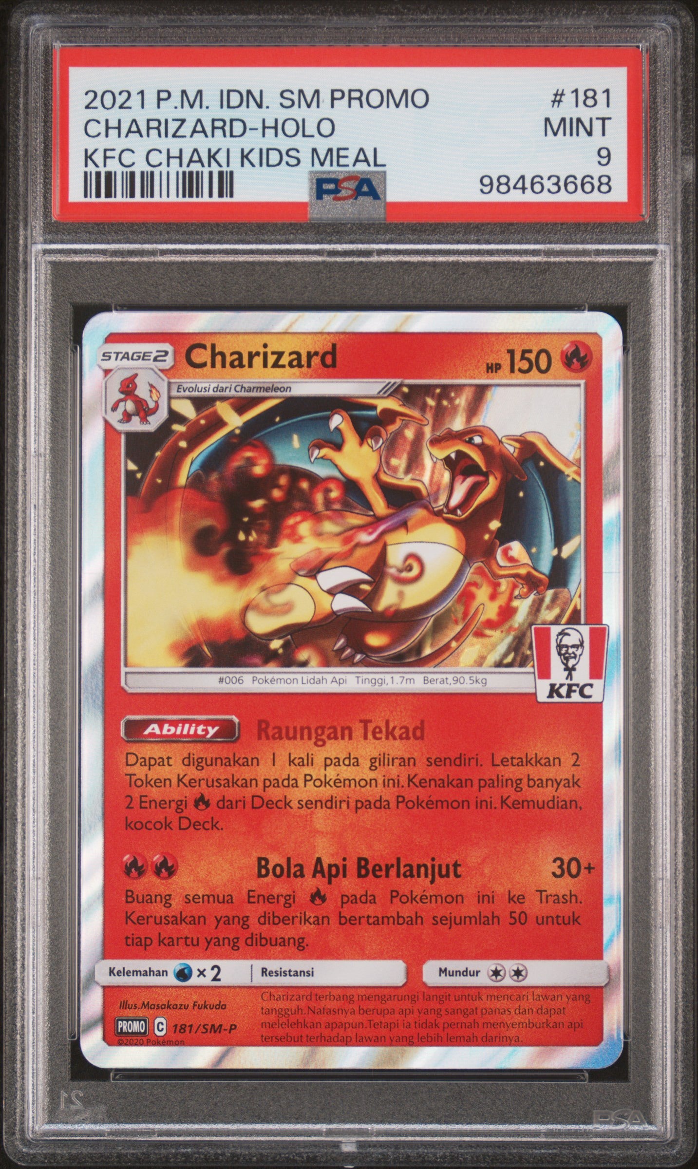 2021 POKEMON INDONESIAN SM PROMO #181 CHARIZARD-HOLO KFC CHAKI KIDS MEAL PSA 9