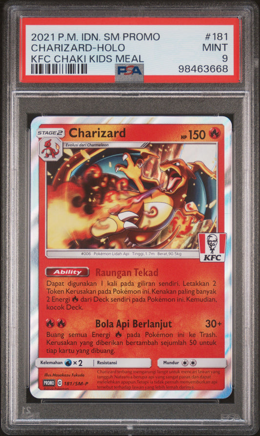 2021 POKEMON INDONESIAN SM PROMO #181 CHARIZARD-HOLO KFC CHAKI KIDS MEAL PSA 9