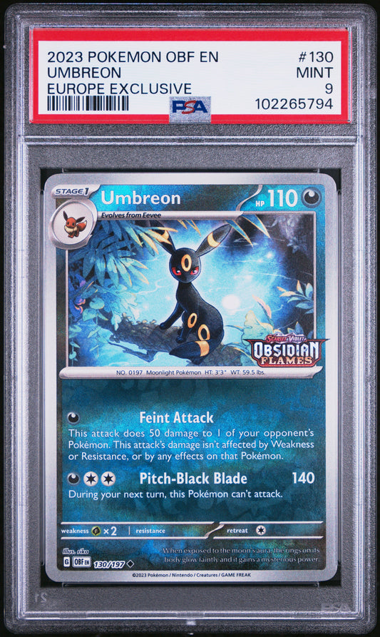 2023 POKEMON OBF EN-OBSIDIAN FLAMES #130 UMBREON EUROPE EXCLUSIVE PSA 9