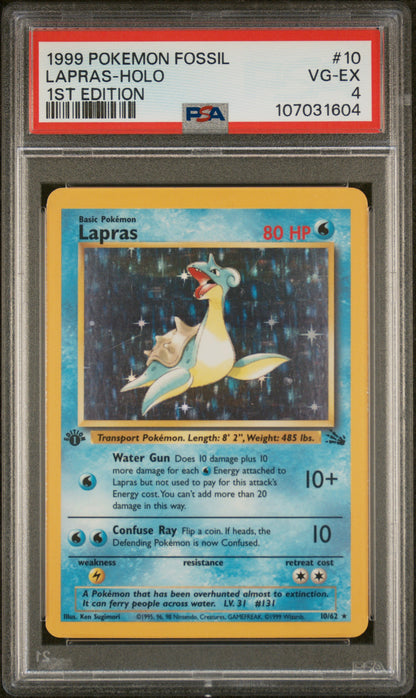 1999 POKEMON FOSSIL #10 LAPRAS-HOLO 1ST EDITION PSA 4