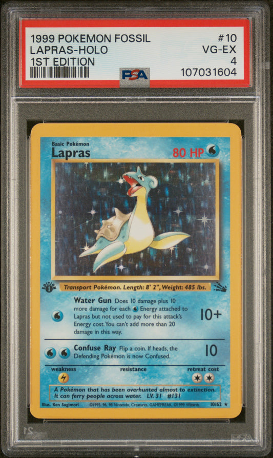 1999 POKEMON FOSSIL #10 LAPRAS-HOLO 1ST EDITION PSA 4