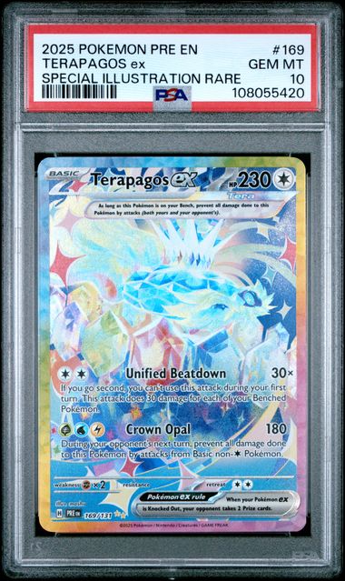 2025 POKEMON PRISMATIC EVOLUTION SPECIAL ILLUSTRATION RARE TERAPAGOS EX #169 PSA 10