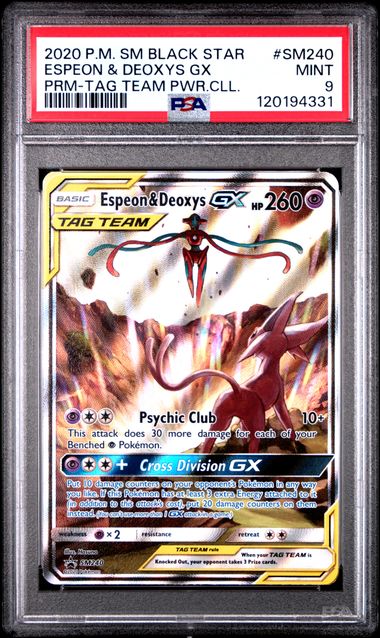 2020 POKEMON BLACK STAR POMO ESPEON & DEOXYS GX #SM40 PSA 9