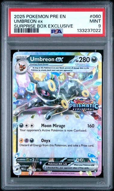 2025 POKEMON PRISMASTIC EVOLUTION SUPRISE BOX EXCLUSIVE UMBREON #60 #PSA 9