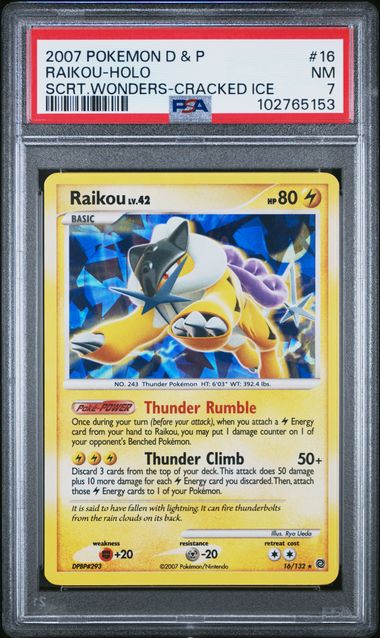 2007 POKEMON DIAMOND & PEARL CRACKED ICE RAIKOU HOLO #16 PSA 7