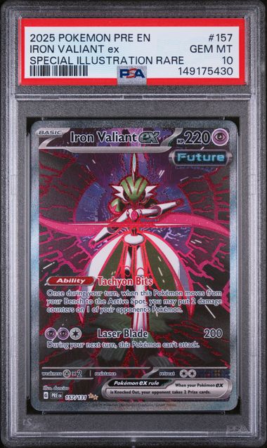 2025 POKEMON PRISMATIC EVOLUTION IRON VALIANT EX SPECIAL ILLUSTRATION RARE #157 PSA 10