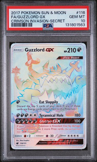 2017 POKEMON CRIMSON INVASION GUZZLORD GX #116 PSA 10